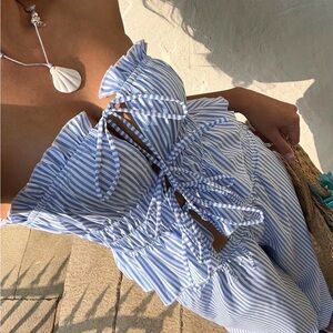 Blue and White Striped print two piece set